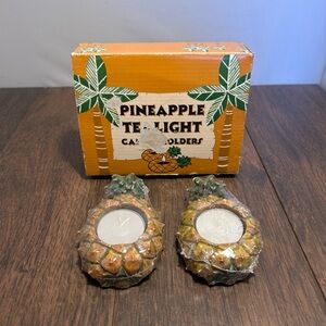 Pineapple Tea Light Candle Holders  Set Of 2 - 4" Sealed With Original Box NIB